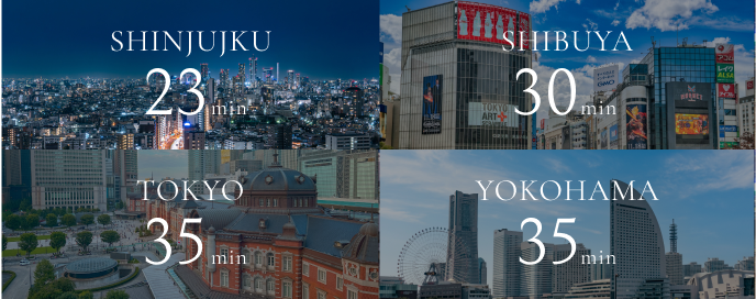 新宿まで23分/渋谷まで30分/東京まで35分/横浜まで35分